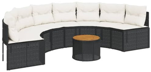 Genérico Wenjingqi-3318521 Canapé de jardin semi-circulaire avec table et coussins en rotin PE noir