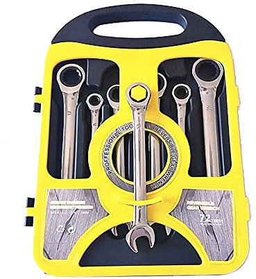 Set di Chiavi Inglesi, 7 Pezzi Kit di Chiavi combinate a cricchetto Chiave Inglese 8-19 mm Set di Chiavi a cricchetto Testa Mobile/Fissa (Opzionale) (Fissa)
