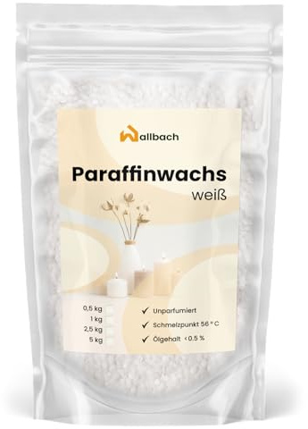 Wallbach® 1kg Paraffinwachs für Kerzen weiß, duftfrei & 100% rein - Kerzenwachs-Granulat zum Kerzengießen, Kosmetik & Handwerk - Paraffin Kerzen Wachs Pulver