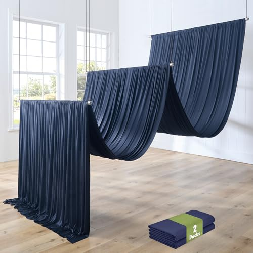 2 Panels 5ftx30ft Navy Blue Ceiling Drapes for Wedding Parties – 30 FT Extra Long Thick Polyester Wrinkle-Free Drapery Tent Decor Decorations for Birthday Party Ceremony Stage Swag