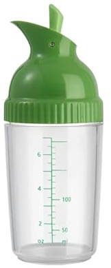 Shaker para Vinagreta y Aderezos 200 ml, Mezclador de Plástico sin BPA, Botella Graduada para Aliños Caseros, Práctica Tapa Antigoteo, Uso Diario y Dosificación Precisa (Verde).