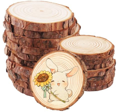 Xmart 18 stücke Holzscheiben Durchmesser 9-10 cm Runde Baumscheiben Kleine Baumscheibe Ohne Loch Holzscheibe zum Basteln für Weihnachten Herbst Hochzeiten Basteln Malen DIY Handwerk ca 10 mm Dicke