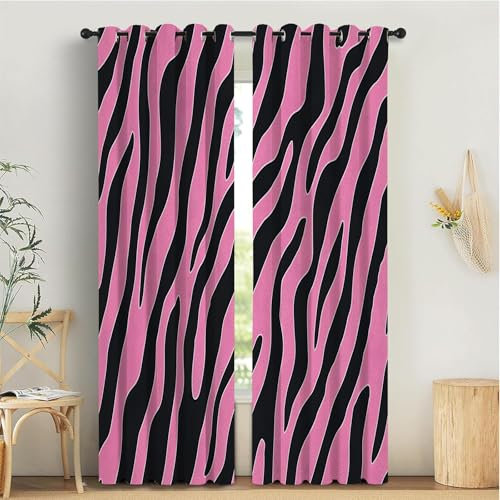 TDNEKMCA Blickdichte Vorhänge mit Ösen Gardinen 2er Set, H137 x B117 cm Gardinen mit Ösen Rosa Zebra-Print Vorhang Blickdicht, Weich und Langlebig Schallschutz Vorhang für Schlafzimmer Wohnzimmer