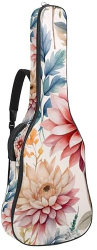 Gitarrentasche mit buntem Blumenmuster, gepolsterte Tasche für Akustikgitarre, Rucksack mit verstellbaren Schultergurttaschen, Mehrfarbig 04, 42.9x16.9x4.7 in, Lässiger Tagesrucksack