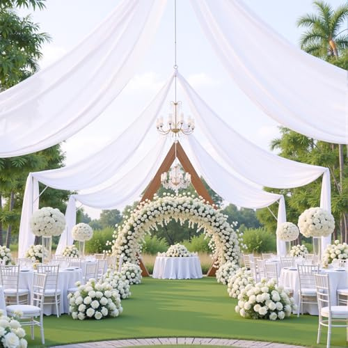 40ft×10ft White Ceiling Drapes for Weddings Events Wrinkle-Free Polyester Ceiling Backdrop for Ten Canopy Church Stage Bedroom Decor 8 Panels 5×10ft