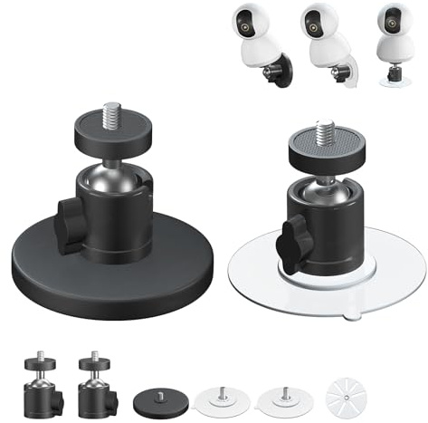 ZT-NET Support Mural magnétique pour caméra de sécurité pivotant à 360°, et Toutes Les caméras de Surveillance avec Trou de vis Standard de 1/4 Pouce, Base adhésive ou magnétique