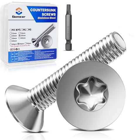 Gomeer 30 Stück M5 x 25 mm Senkkopfschrauben Torx Innensechskant aus A2 V2A Edelstahl Schrauben mit Torx Schlüssel Sechskant Schrauberkopf Norm ISO 14581 / DIN 965,für Maschinen, Möbel,Reparaturen