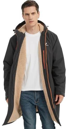 NORDIC OUTLAND Waterproof Winter Coat, Sherpa Lined Hooded Parka, Windproof Change Robe with 4 Pockets, Long Sleeve (US, Alpha, X-Large, Regular, Regular, Dark Grey)