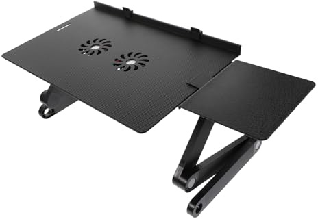 FIXOSHEE Bureau Pliant pour Ordinateur Portable avec Support Élévateur Ergonomique Refroidisseur Intégré et Stable pour Travail Au Lit et Bureau à
