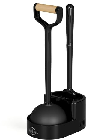 Sellemer Set de Cepillo para Inodoro con Desatascador, Cepillo WC 2 en 1, Cabezal Curvo para una Limpieza Profunda, Negro