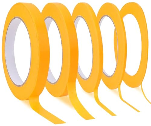 KIRZAX 5 Rollos de Cinta Adhesiva,Cinta Adhesiva Amarilla de 3/5/8/10/12 mm,Cinta Enmascarar Modelismo,para Manualidades, carrocería y decoración de Bricolaje(Amarillo Claro)