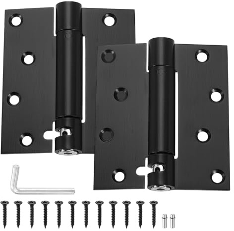 PATIKIL 4 Inch Spring Loaded Door Hinge, 2 Pcs Stainless Steel Heavy Duty Self Closing Small Door Hinges with Screws Wrench for Cabinet Door, Black