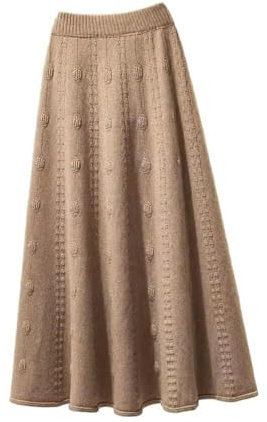 MAGAUSVZVK - Faldas largas Plisadas Elegantes de Tejido Jacquard Caqui for Mujer, de Invierno, elásticas, de Cintura Alta, de Punto, Informales, de Talla Grande, cálidas(XL)