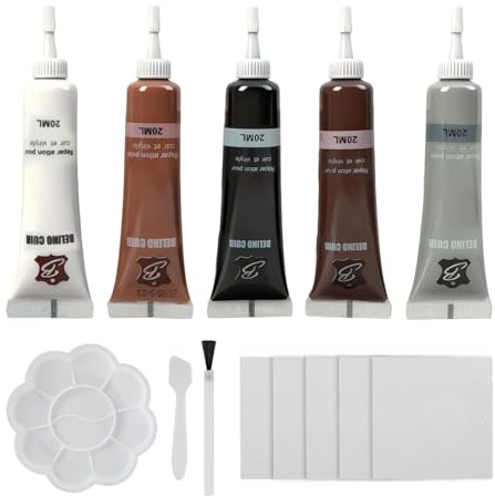 NIRJIK Leder Reparatur Set 5 PCS Mehrfarben – Kaffee, Grau, Beige, Braun, Schwarz + Zubehör (Bürsten, Schaber) für Sofas, Autositze & Kunstleder