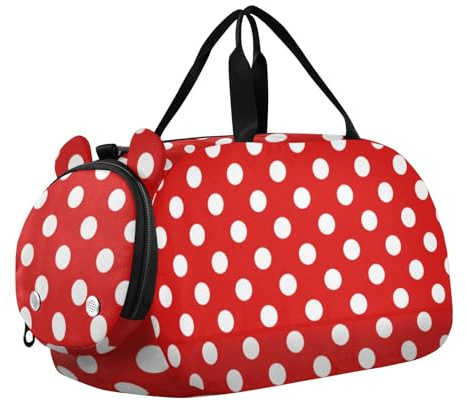 Tanztasche, Sporttasche für Mädchen und Jungen, Rot / Weiß, gepunktet, geometrische Textur, Reisetasche mit Namen, Wochenendtasche