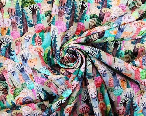 Digital Cotton Fabric- Metre - 100% Cotton- Soft, Durable Material for Sewing, Crafts, Quilting and Upholstery (Multi Autumn Trees, 1 Meter)