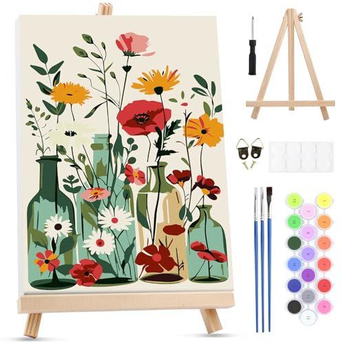 MXJSUA Wildflowers Framed Paint by Numbers for Adults Beginners, Easy Adults' Paint-by-Number Kits on Canvas with Easel, Acrylic Number Painting Crafts Gifts for Home Decor, 20x30cm