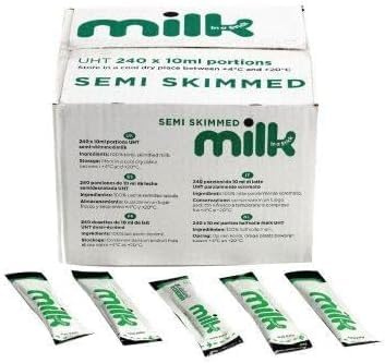 Lakeland Semi-Skimmed UHT Milk Sachets 240 Stick x 10ml Suitable for Various Settings Single-Serve for Tea & Coffee Great Value Pack Ideal For Travel, Office, Hospitality