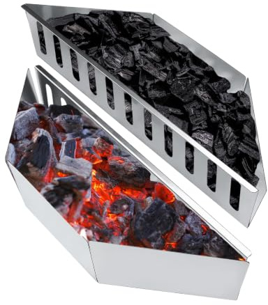 Taurion Cesta de carbón de plata de acero inoxidable: accesorios para barbacoa, accesorios robustos, práctica parrilla esférica de 57 cm, bandeja de carbón para barbacoa al aire libre y doméstico