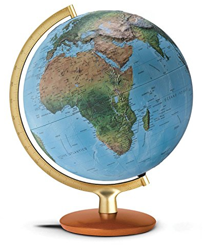 FRI 3015: FRI3015 Leuchtglobus mit 3-D-Oberfläche, phys./polit., Holzfuß kirschbaumfarben, Metallmeridian goldfarben, integriertes Kabel (Globus 3D-Oberfläche)