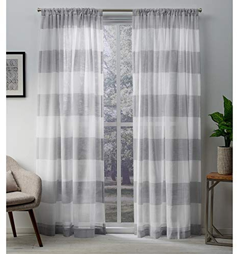 EXCLUSIVE HOME Darma Sheer Linen Rod Pocket Curtain Panel Pair, 50x84, Dove Grey