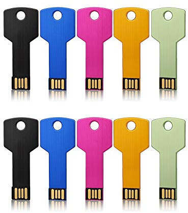 JUANWE 4GB USB Flash Drive 10 Pack, Colorful Flashdrives Key Shape Metal Thumb Drive Bulk, Waterproof USB Jump Drive 2.0 Mutipack Memory Stick, Portable Zip Drive Pendrive 5 Mix Color for Data Storage