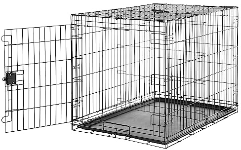Amazon Basics Gabbia per cani in metallo, Pieghevole, Rimovibile, con vassoio di base e sportello singolo, Nero, 106.7 x 71.1 x 76.2 cm