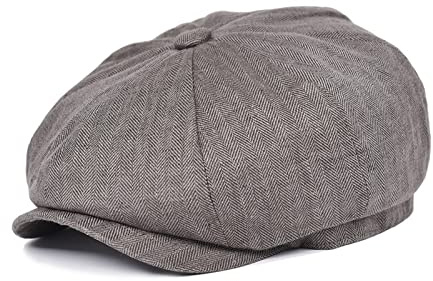 oonui Baskenmütze Damen Sommer Leinen Newsboy Cap Herren Damen Fischgrät Bakerboy Caps Leichte Atmungsaktive Flache Hut Baskenmütze Für Herren,Dunkelgrau,58-59 cm
