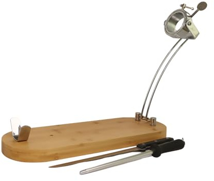 Fackelmann Set Soporte Jamonero Plegable y Giratorio de Bambú, incluye Cuchillo Jamonero Nirosta Mega para Cortar Jamón y Chaira para Afilar Cuchillos, Cuchillo: 36/24cm, Chaira: 31 cm