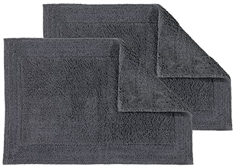 Schöner Wohnen Kollektion Badematte 2er Set 60 x 90 cm anthrazit – Badvorleger waschbar & beidseitig verwendbar – Badteppich Bordüre – 100% Baumwolle Badezimmerteppich