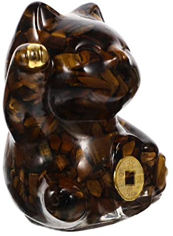 Hoement Handgefertigte Resin Glückskatze Figur Wohnraum Deko Tischkatze Statue Braun Charmante Feng Shui Skulptur Als Geschenk Für Katzenliebhaber Und Schreibtisch Schmuck
