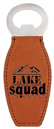 Enthoozies Lake Squad Décapsuleur magnétique gravé au laser en cuir brut 4,4 x 12,9 cm