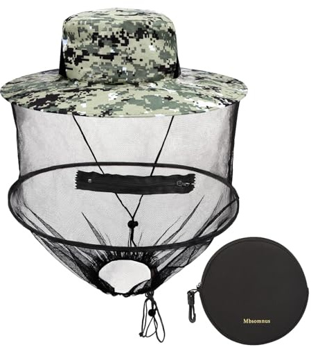 Mbsomnus Biodlarhatt med digitalt myggnät, kamouflage, solhatt med avtagbar myggmask, snabbtorkande hatt, brett brätte, solskydd för aktiviteter, Flerfärgad, one size