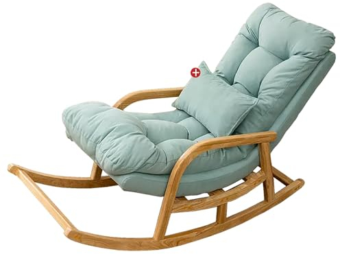 JIAOCKJIAO Schaukelstuhl mit Lendenkissen, Schwingsessel mit Hoher Rückenlehne und Armlehne, Moderner Gepolsterter Beistellstuhl, Relaxstuhl Stillstuhl, for Wohnzimmer, Schlafzimmer (Color : Light bl