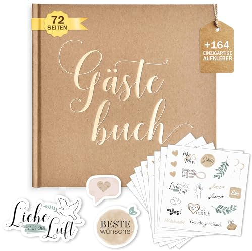 Plantvibes Gästebuch Hochzeit + 164 Einzigartige Sticker Hochzeit in Deutsch und Englisch – 72 Seiten Premium Dickem Papier, Es Drückt Nicht Durch, Vintage-Stil - Ideal Für Hochzeiten