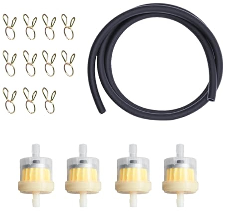 1 Kit de Filtro de Combustible para Gasolina, Filtro Gasolina Moto,1 Metros Mangueras de Combustible, 10 Abrazaderas para Tubos de Aceite, 4 Filtro Gasolina, para Moto, Automóvil Scooter Tractor Desb