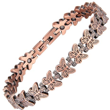 MagEnergy Bracelets en cuivre pour femme, bracelet magnétique pour femme, 99,99 % cuivre pur, papillon, réglable, outil de réglage gratuit