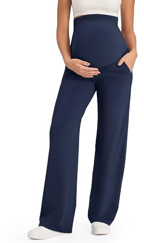 G4Free Maternity Clothes Yoga Wide Leg Pants Over The Belly Business Casual Pregnancy Trousers for Lounge Work (Royal Blue,M,Tall)