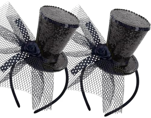 YOYEAH Mini Zylinder Hut Schwarz Haarreif Set aus 2, Mini Party Hut Damen für Abschlussball,Karneval,Geburtstag,Mottoparty