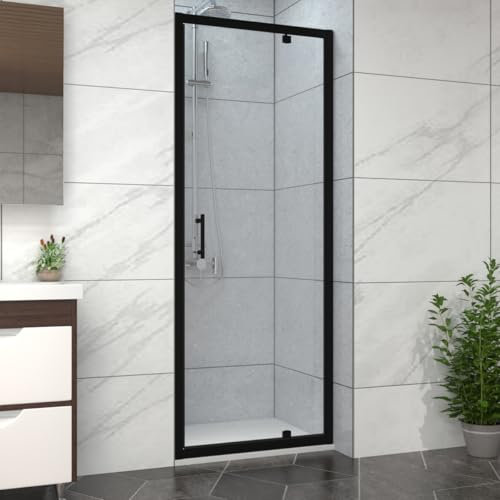 NRG 700mm Black Framed Bathroom Shower Enclosures Pivot Door with 900x700mm SMC Rectangle Shower Tray White
