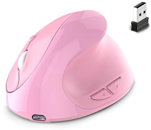 Sctecoau Ratón Óptico Vertical Ergonómico Recargable de Modo Dual USB 2.4G Inalámbrico + Bluetooth para Computadora Portátil Rosa