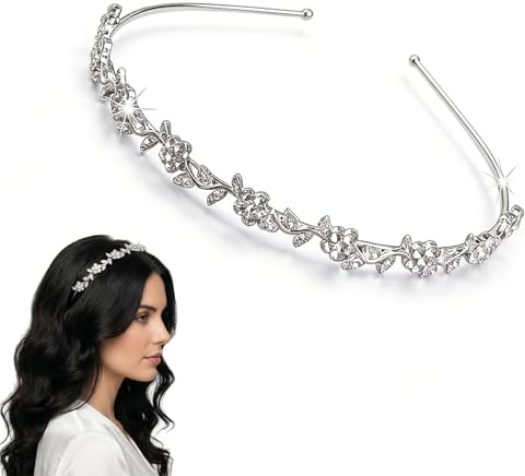 WiDream Brudpannband med strass, strass metallpannband | Silver strass blomma pannband, kristall bröllopshuvud med strass, silver bröllop pannband för flickor