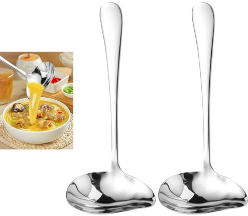2 Piezas Cucharón para Salsa con Pico, Cucharón de Sopa con Boquilla de 17,5cm, Cucharón de Salsa Acero Inoxidable para Aderezos, Sopas, Salsas