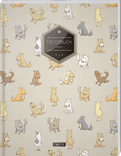 TULPE Liniertes Notizbuch A4 „C083 Verspielte Hunde“ (140+ Seiten, Vintage Softcover, Doppelrand, Seitenzahlen, Register - Dickes Notizheft, Deutschheft, Schreibheft, Schulheft, Tagebuch, Lineatur 27)