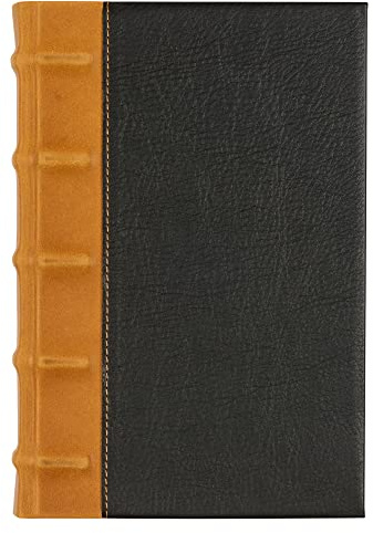 Vintage inbunden dagbok, svart läderanteckningsbok med brun nubuck ribbad rygg av Leatherpress, hantverkare sare smed design, fodrade sidor tungviktspapper
