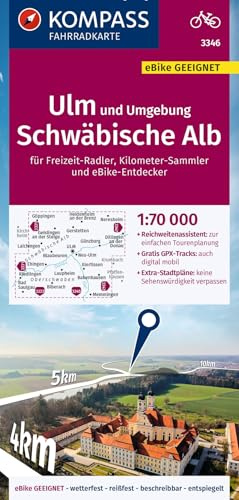 KOMPASS Fahrradkarte 3346 Ulm und Umgebung, Schwäbische Alb 1:70.000: reiß- und wetterfest mit Extra Stadtplänen