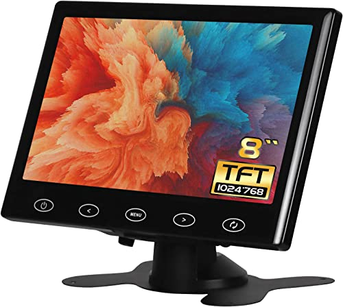 WHOLEV 8 Zoll CCTV HDMI Monitor TFT LCD mit AV/VGA/HDMI/BNC Earphone Eingebauter Lautsprecher für Raspberry Pi, Home Security, CCTV-Kamera, PC-Display