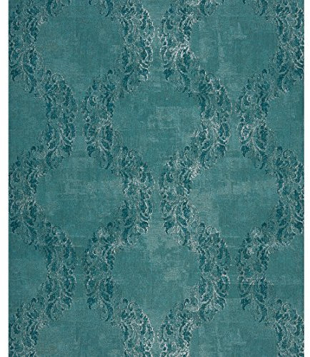 NEWROOM carta da parati Turchese Barocco Tessuto non Tessuto - Barocco Argento Ornamento Glamour
