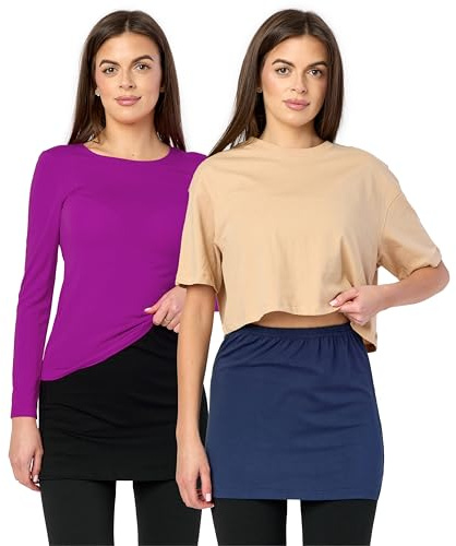 Merry Style Damen Verlängerungsgurt für Hemden T-Shirts Nierenwärmer Minirock MS10-202 2PACK (2Pack-Schwarz/Marineblau, XXL)