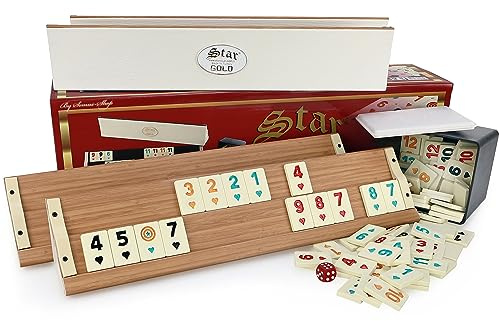 Original Star Rummy/Okey Gold aus Holz Plastik mit Melamin Steine Okey Takimi (Hell)